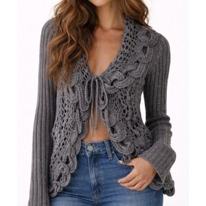 VTG Y2K Alberto Makali Crochet Open Knit Boho Cardigan Sweater S Artsy Fairy